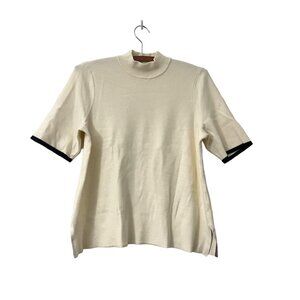 Anthropologie Moth Cream Mock Neck Sweater Black Trim Sleeves Top Size Medium